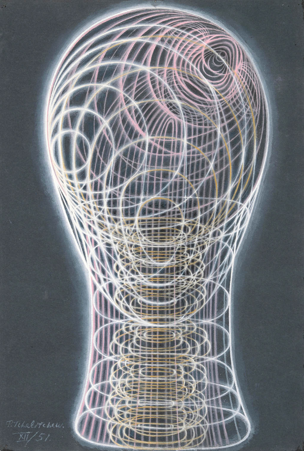 Pavel Tchelitchew - Spiral Head (XII) - 1951 pastel on blue paper